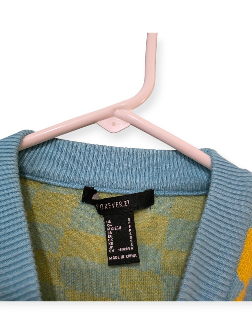 Forever 21 Blue Yellow Checkerboard Sweater Size S - Picture 3 of 5